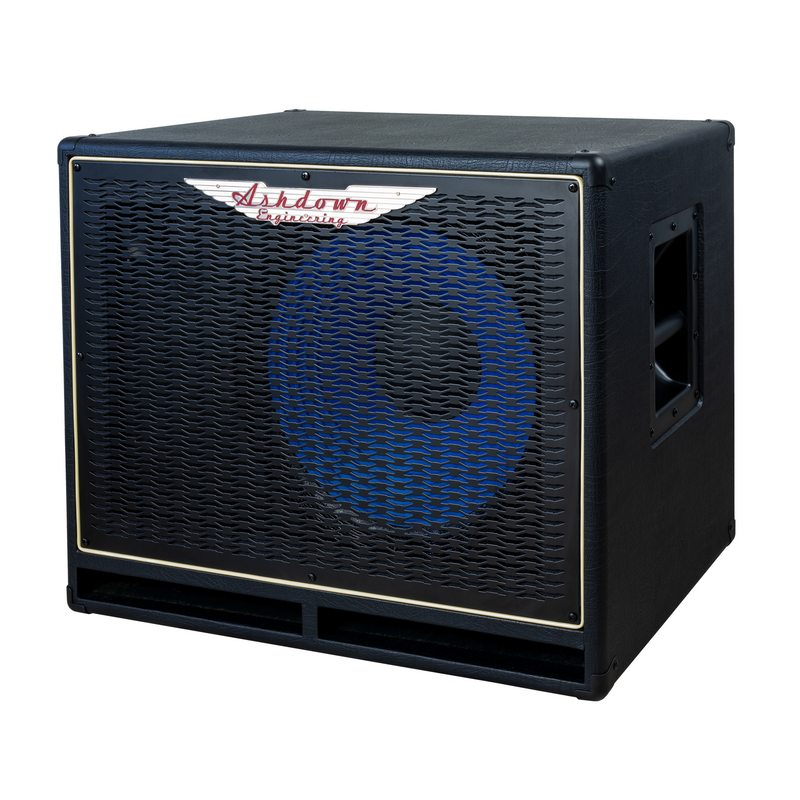 Ashdown ABM 115h evo iv compact cabinet right with black grill and blue speaker