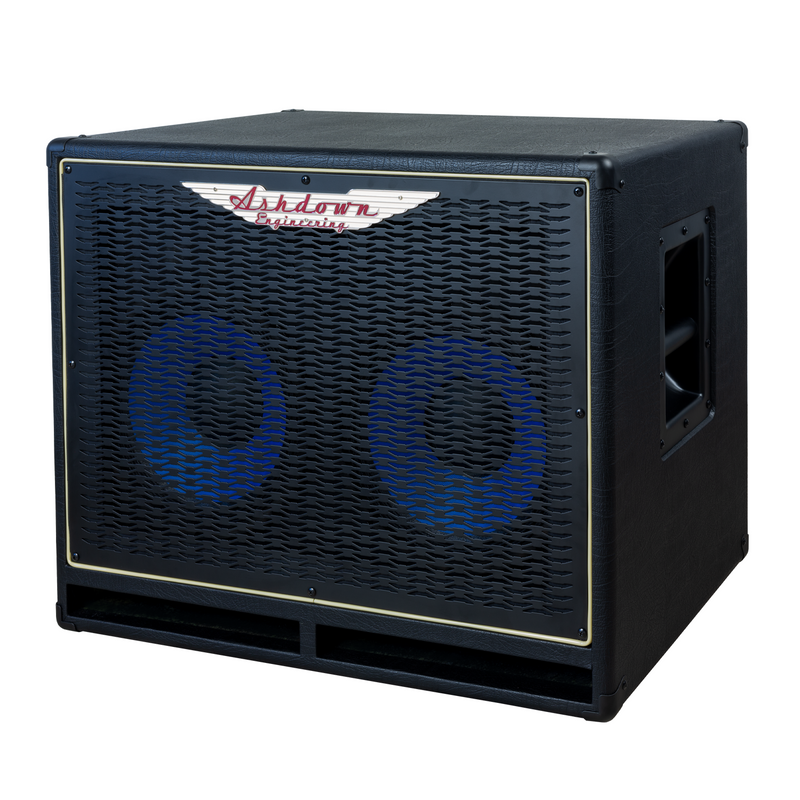 Ashdown ABM 210h evo iv compact cabinet  right with black grill and blue speakers