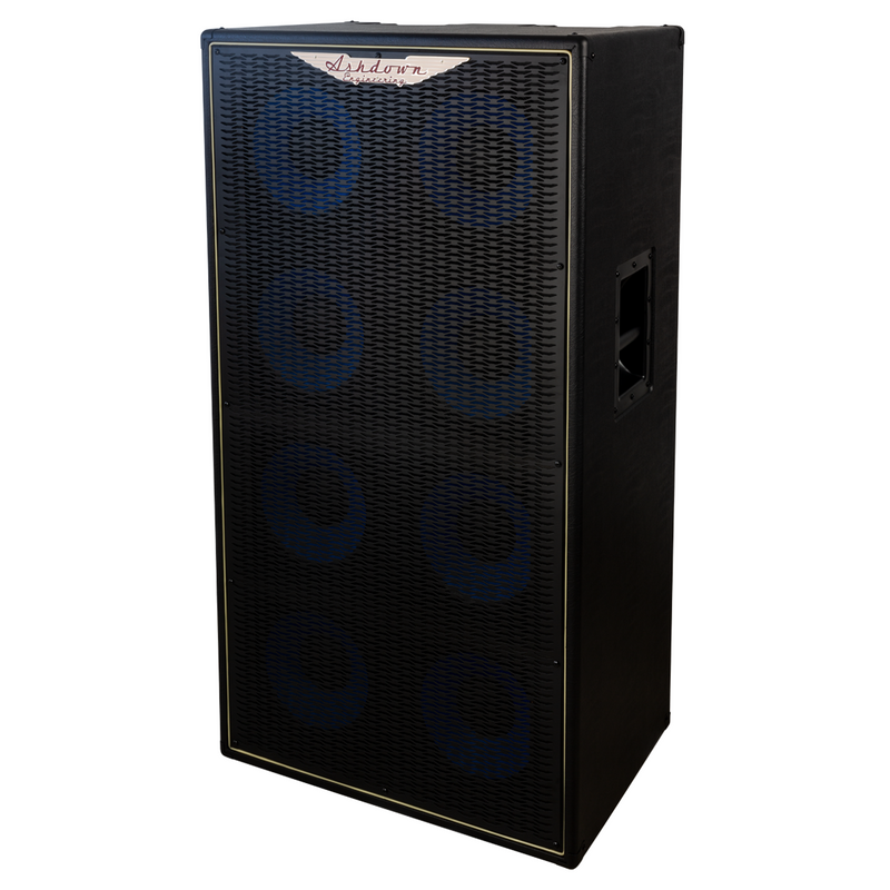 Ashdown ABM 810 evo iv cabinet right with black grill and blue speakers