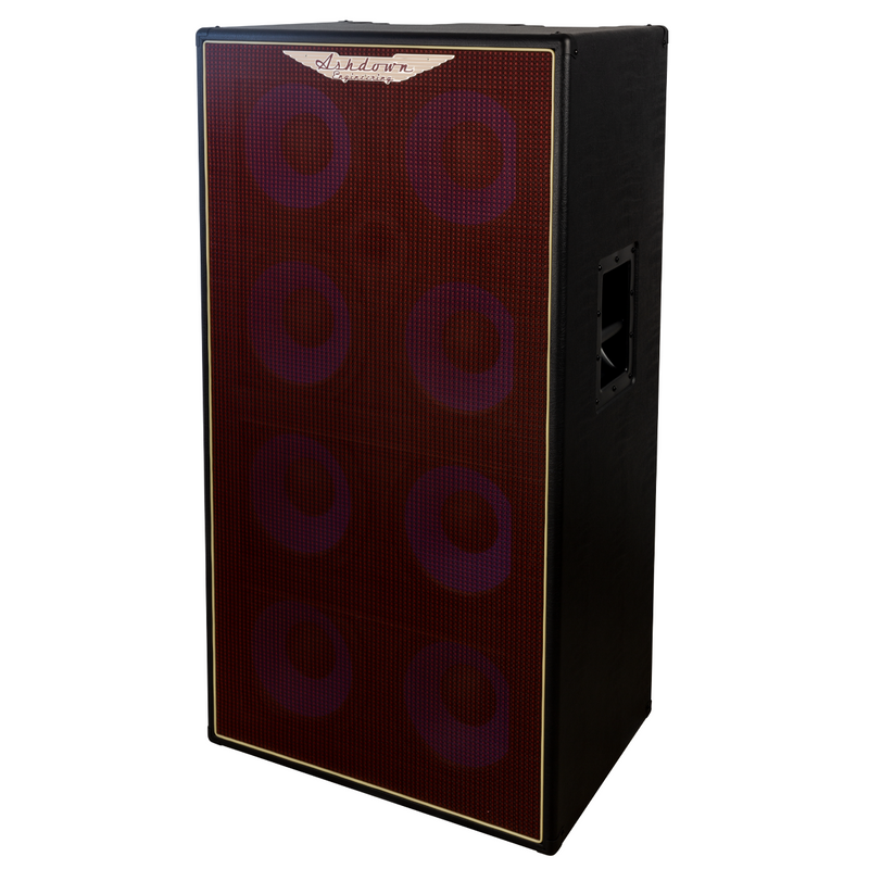 Ashdown ABM 810 evo iv cabinet right with red grill and blue speakers