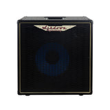 Ashdown ABM 112h evo iv pro neo cabinet front with black grill and blue speaker