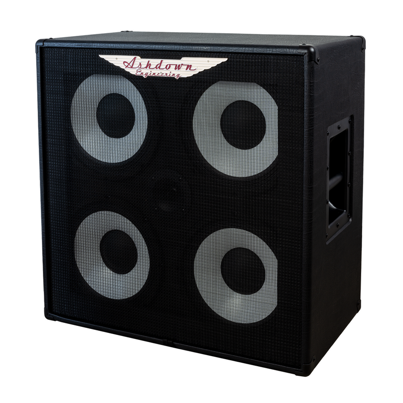 ashdown rm 414t evo ii super lightweight bass cabinet right with black grill and grey speakers