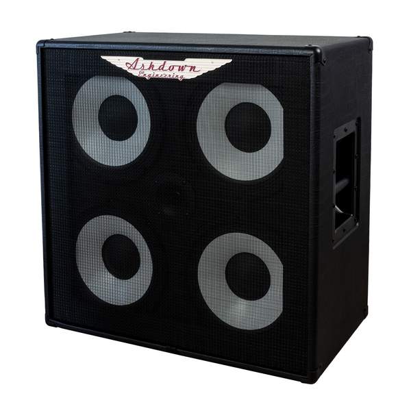 ashdown rm 410 evo ii super lightweight cabinet right with black grill and grey speakers