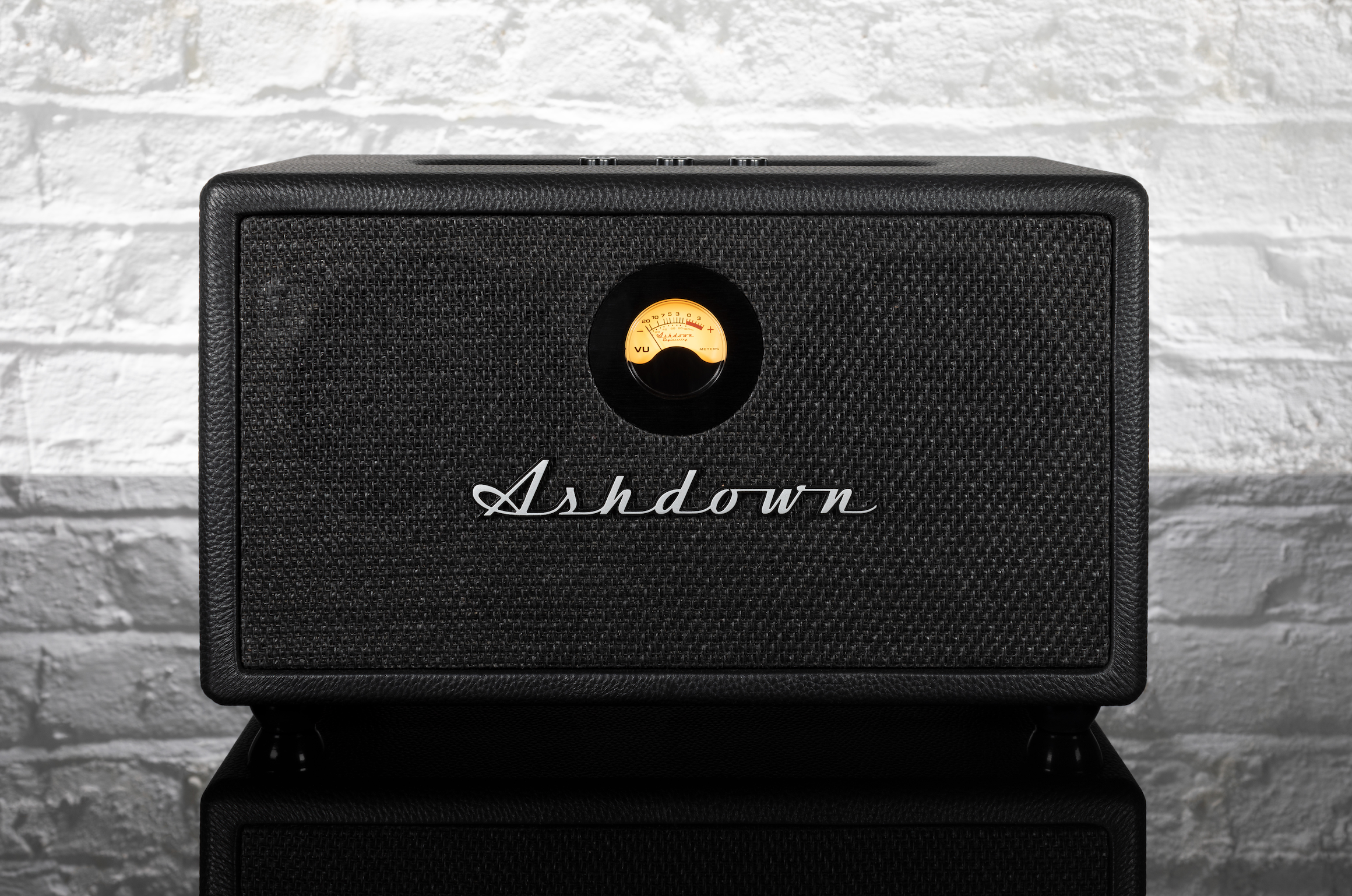 Ashdown Home Audio - front video of Betsy the BT speaker. Showing the black grill, VU meter and Ashdown script logo