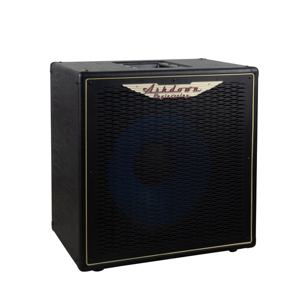 Ashdown ABM 115h evo iv pro neo cabinet left with black grill and blue speaker