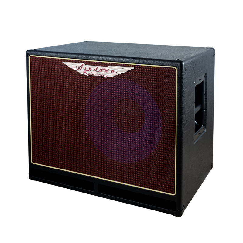Ashdown ABM 115h evo iv compact cabinet right with red grill and blue speaker