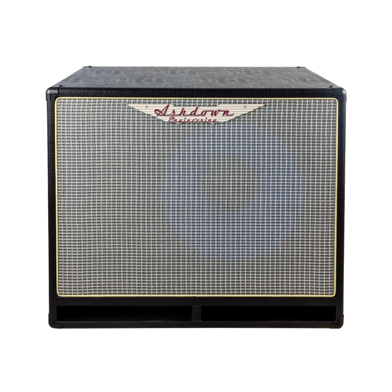 Ashdown ABM 115h evo iv compact cabinet front with silver grill and blue speaker
