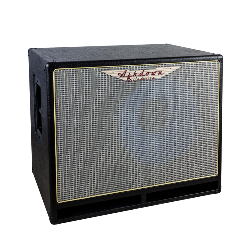 Ashdown ABM 115h evo iv compact cabinet left with silver grill and blue speaker