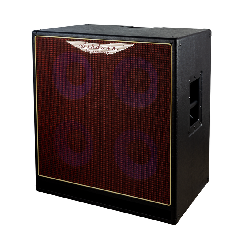 Ashdown ABM 410h evo iv cabinet right with red grill and blue speakers