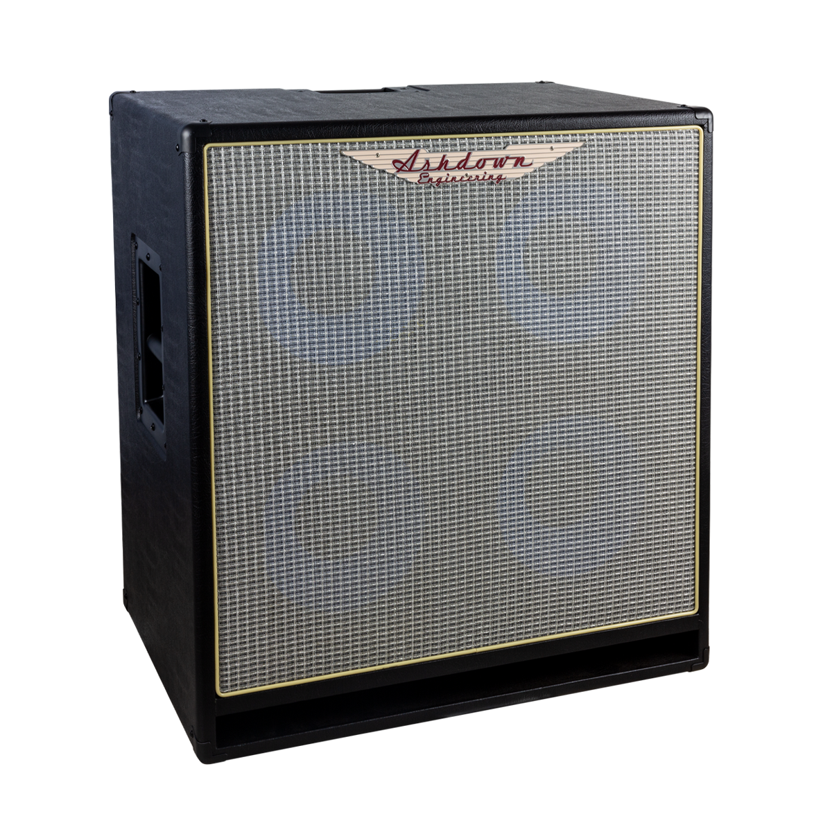 Ashdown ABM 410h evo iv cabinet left with silver grill and blue speakers