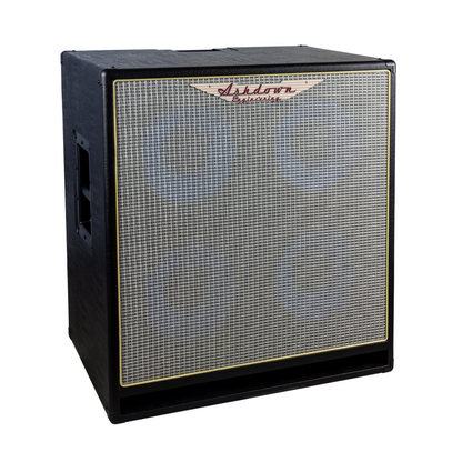 Ashdown ABM 410h evo iv cabinet left with silver grill and blue speakers