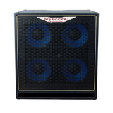 Ashdown ABM 410h evo iv cabinet front with black grill and blue speakers