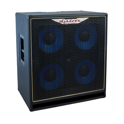 ashdown 410h evo iv cabinet left with black grill and blue speakers