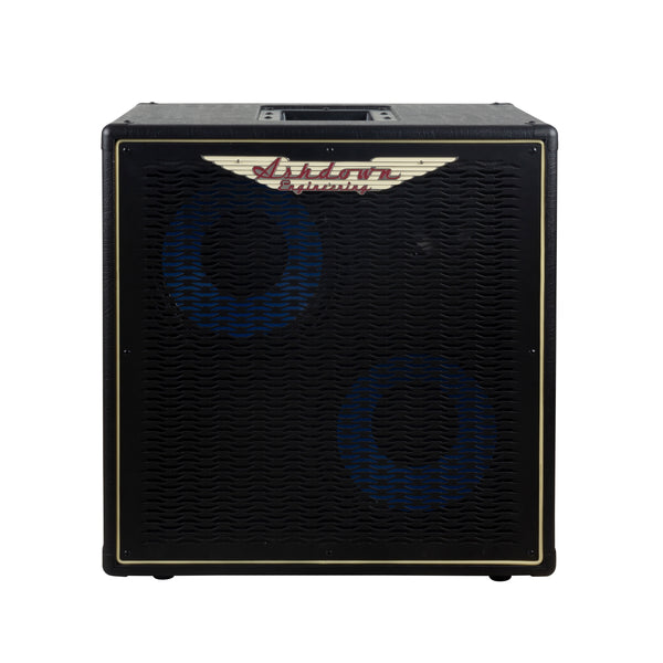 Ashdown ABM 210h evo iv pro neo cabinet front with black grill and blue speakers