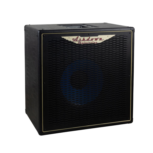 Ashdown ABM 112h evo iv pro neo cabinet left with black grill and blue speaker