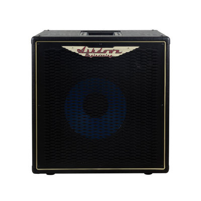 Ashdown ABM 112h evo iv pro neo cabinet front with black grill and blue speaker