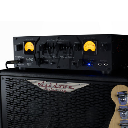 Ashdown Geezer Butler Head of Doom set up with cabinet and bass guitar