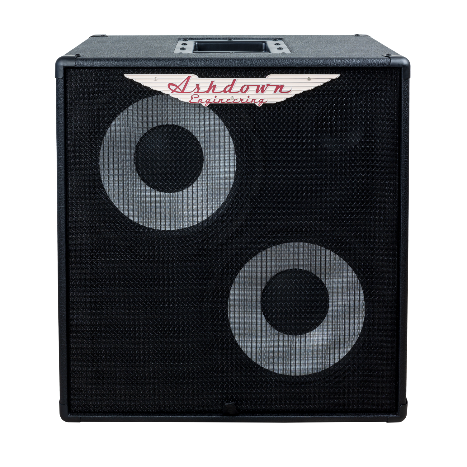 ashdown rm 210t evo ii super lightweight bass cabinet front black with black grill and grey speakers