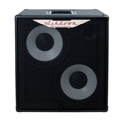 ashdown rm 210t evo ii super lightweight bass cabinet front black with black grill and grey speakers