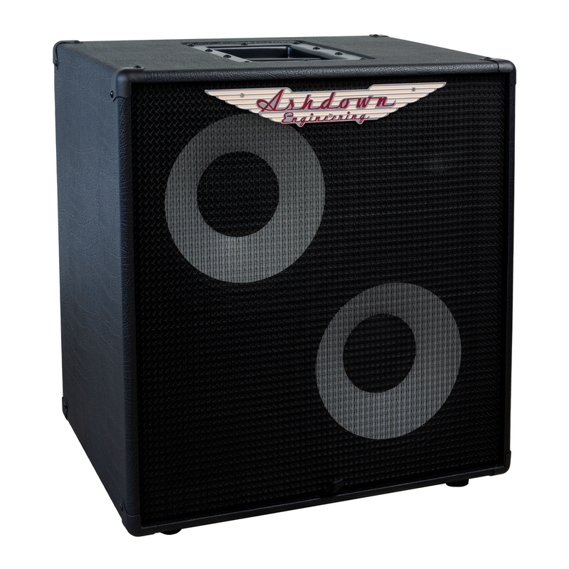 ashdown rm 210t evo ii super lightweight bass cabinet left black with black grill and white speakers